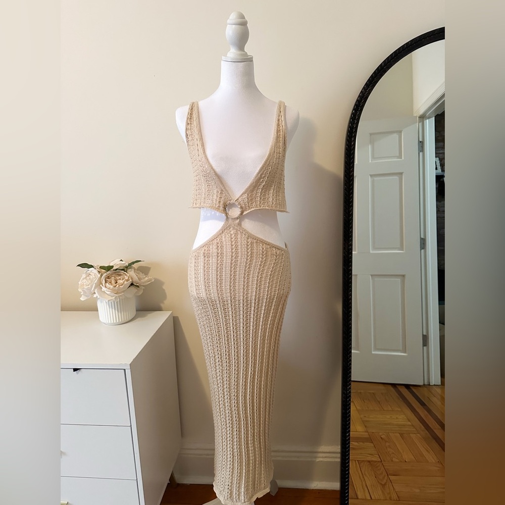 Cream Crochet Cut-Out Beach Dress | Resort Vacation Cover-Up